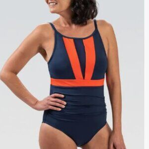 Aquashape Swimsuit Women's Color Block Moderated Boat Neck Pop‎ Orange One Piece